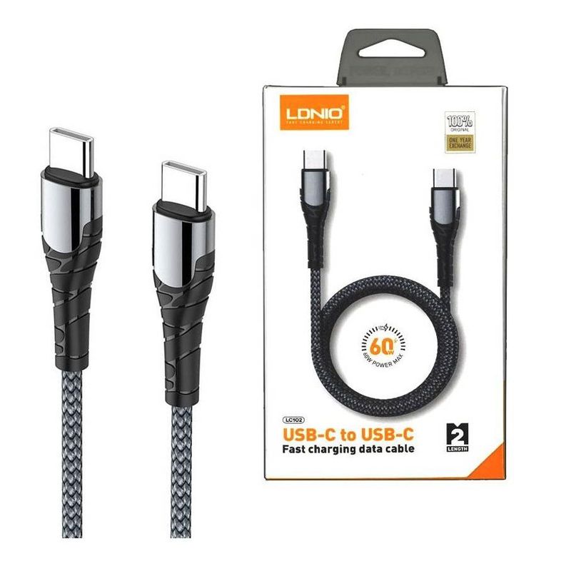 LDNIO - Cable USB C a C de Datos y Carga 2m para S21 S22 S23 Ultra Ipad Pro