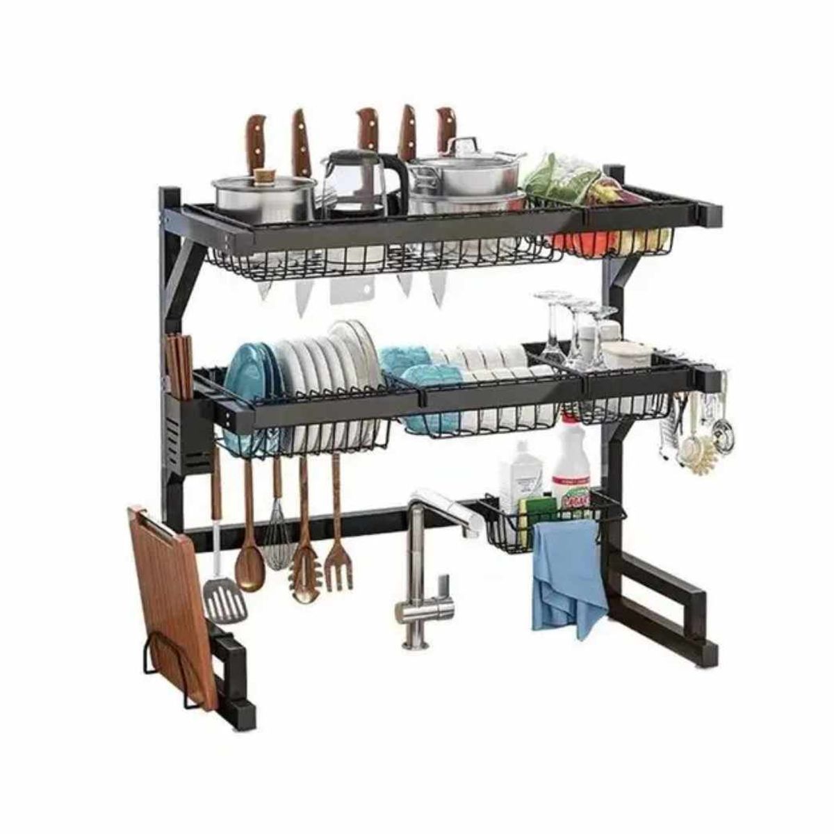 GENERICO - Organizador de Platos de 2 Niveles 85CM Escurridor de Menaje de Cocina