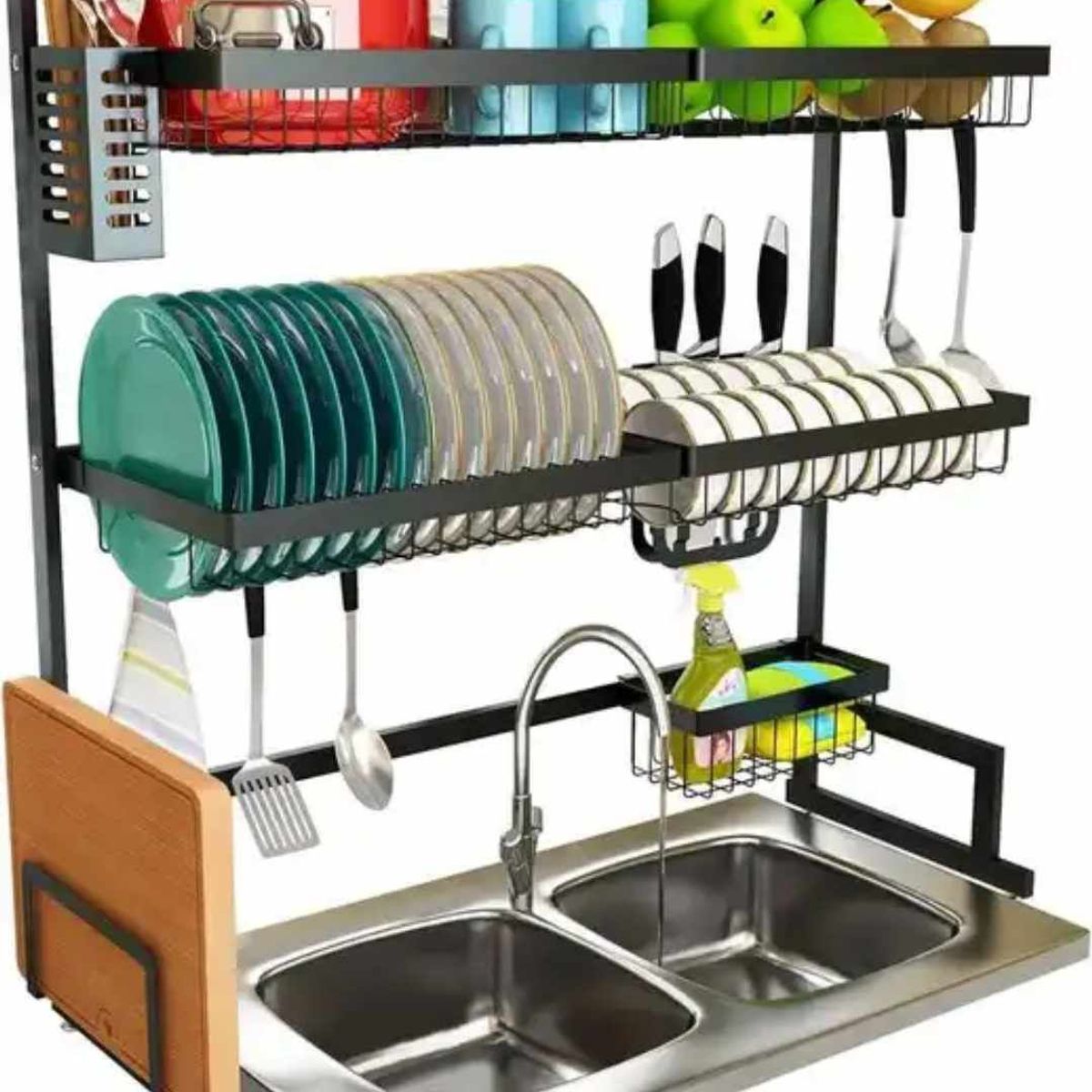 GENERICO - Organizador de Platos de 2 Niveles 85CM Escurridor de Menaje de Cocina