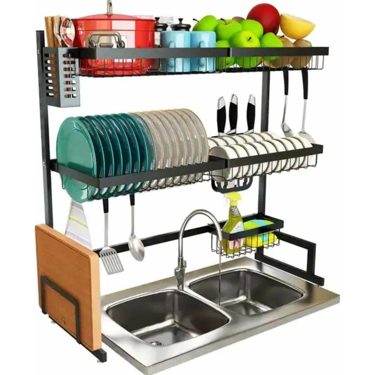 GENERICO - Organizador de Platos de 2 Niveles 85CM Escurridor de Menaje de Cocina