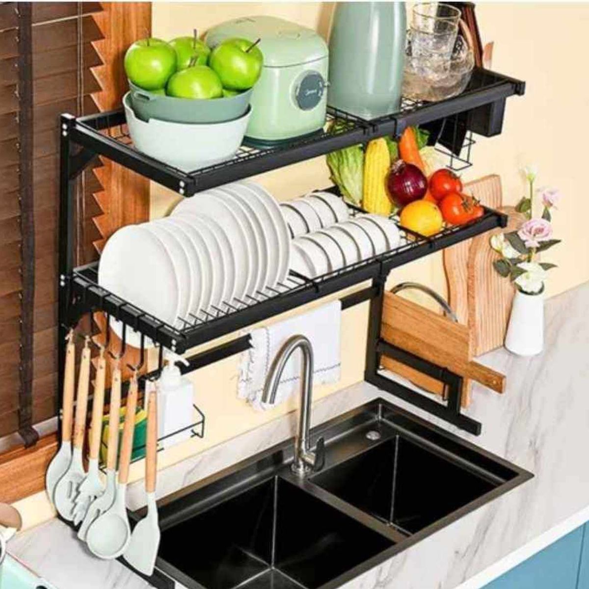 GENERICO - Organizador de Platos de 2 Niveles 85CM Escurridor de Menaje de Cocina