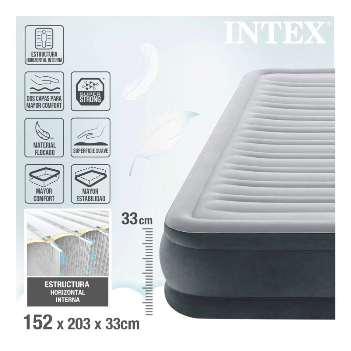 INTEX - Colchón Inflable Eléctrico Queen Intex - Altura 33cm