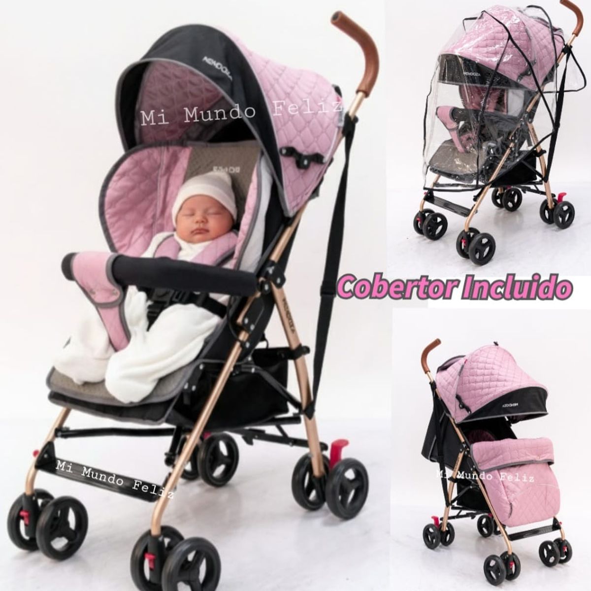 BABY HAPPY - Coche Baston para Bebe Plegable con Cubrepies Rosado