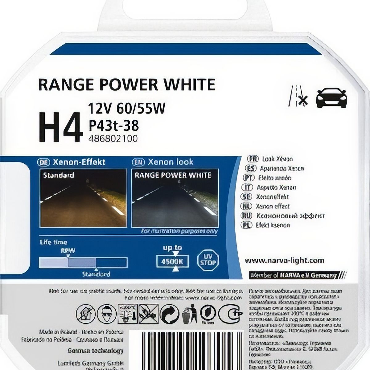 NARVA - Foco Narva Xenón H4 12v 60x55w P43T Azul