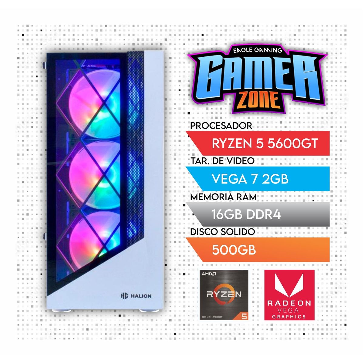 AMD - PC GAMER RYZEN 5 5600G RAM 16GB + SSD 5000GB + GRAFICA VEGA 7 2GB