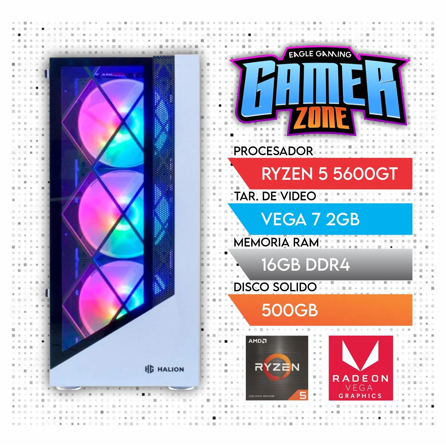 PC GAMER RYZEN 5 5600G RAM 16GB + SSD 5000GB + GRAFICA VEGA 7 2GB