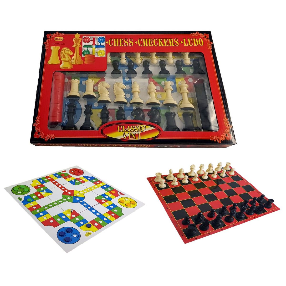 GENERICO - Juego Grande de Ajedrez Ludo y Damas de Plástico