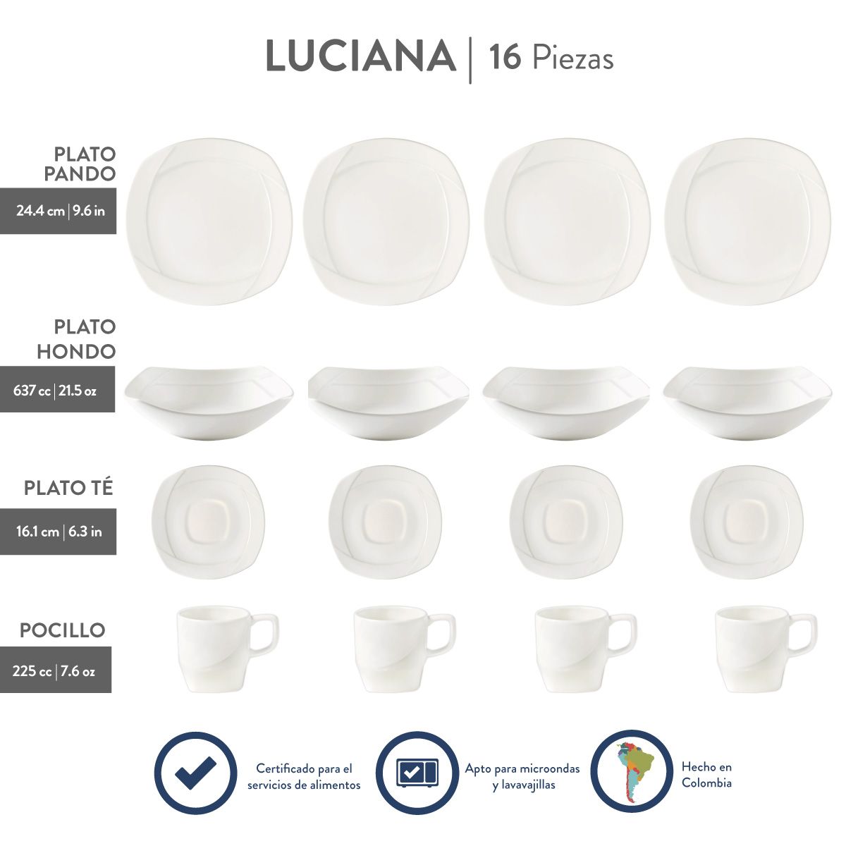 CORONA - Juego de Vajilla Luciana 16 Piezas Corona