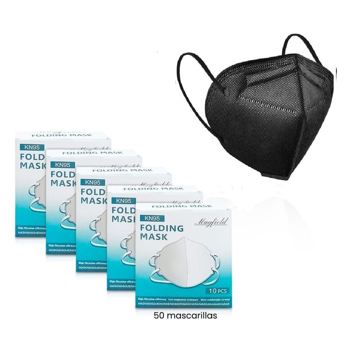 MAYFIELD - KN95 MAYFIELD 50 UNID. NEGRO MASCARILLA empaque individual