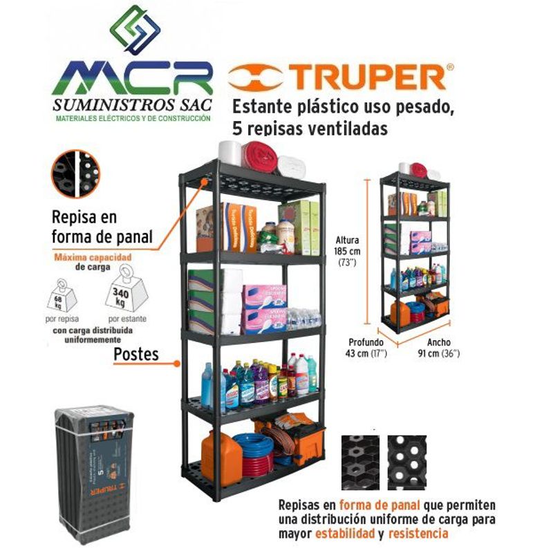 TRUPER - Estante Plastico Organizador 5 Repisas Truper