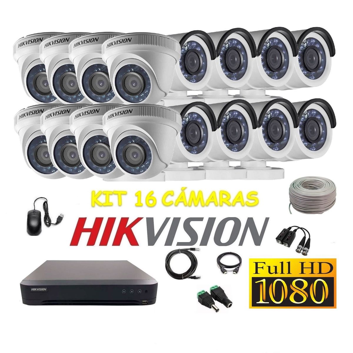 HIKVISION - kit 16 Cámaras Seguridad FULLHD Hikvision + Cable