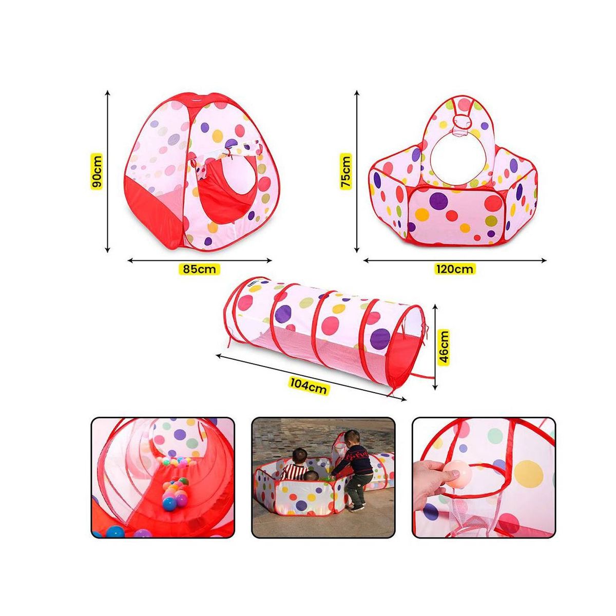 GENERICO - Piscina de pelotas túnel niños portátil 3 en 1+100 Pelotas