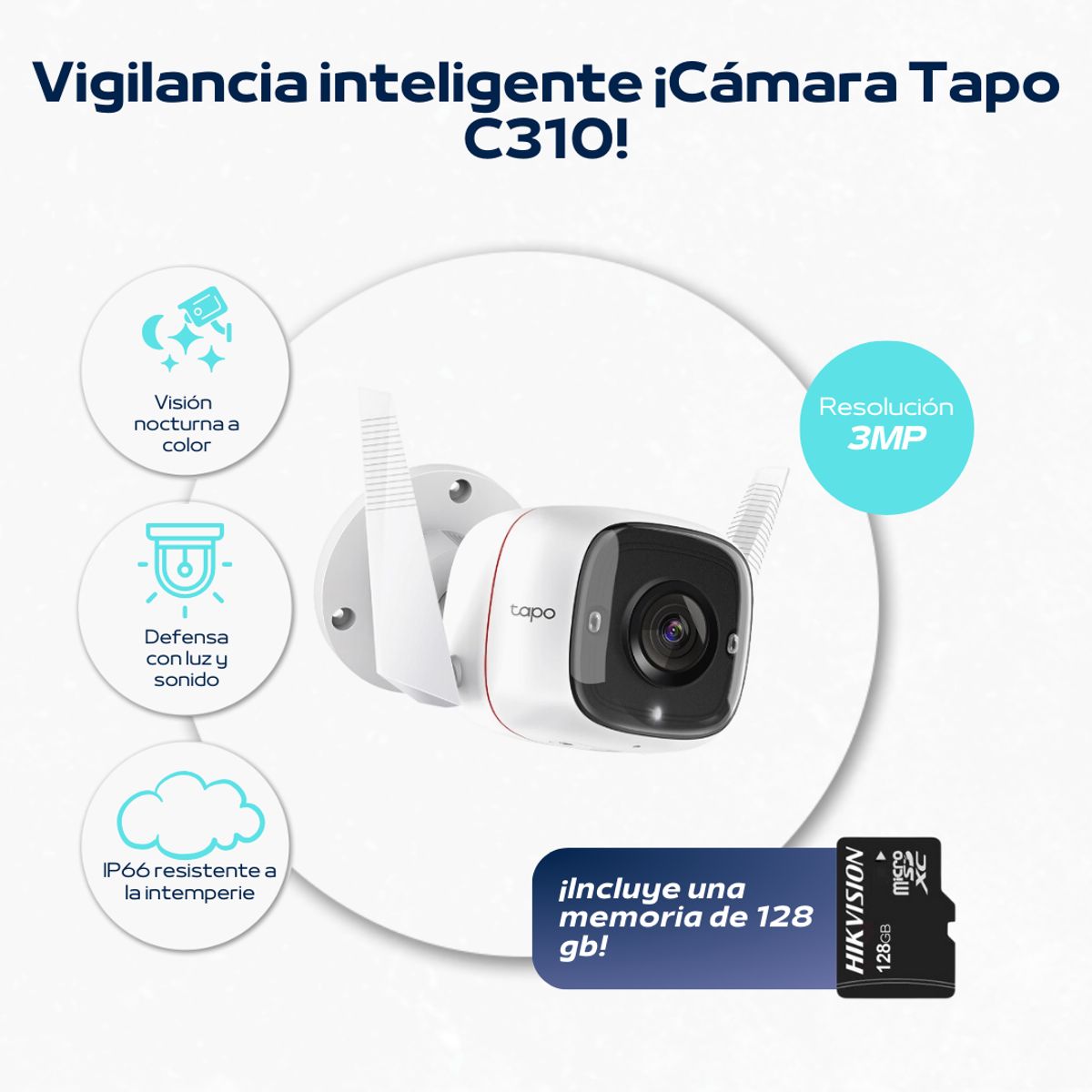 TP LINK - Cámara de seguridad TP-Link para exteriores tapo c310 2k + Micro SD 128