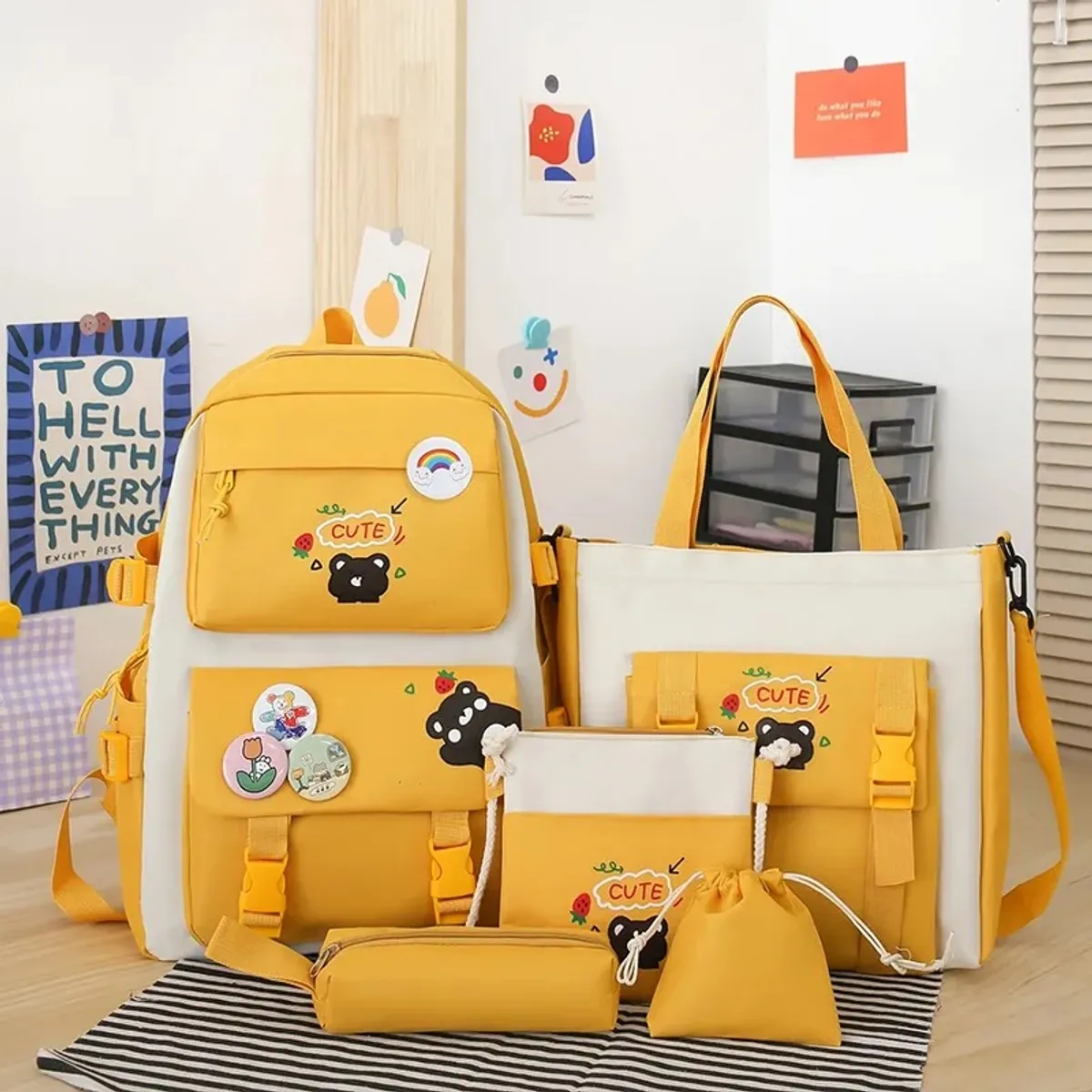 GENERICO - Kits de 5 Piezas de mochilas kawaii escolares bolsos coreanos