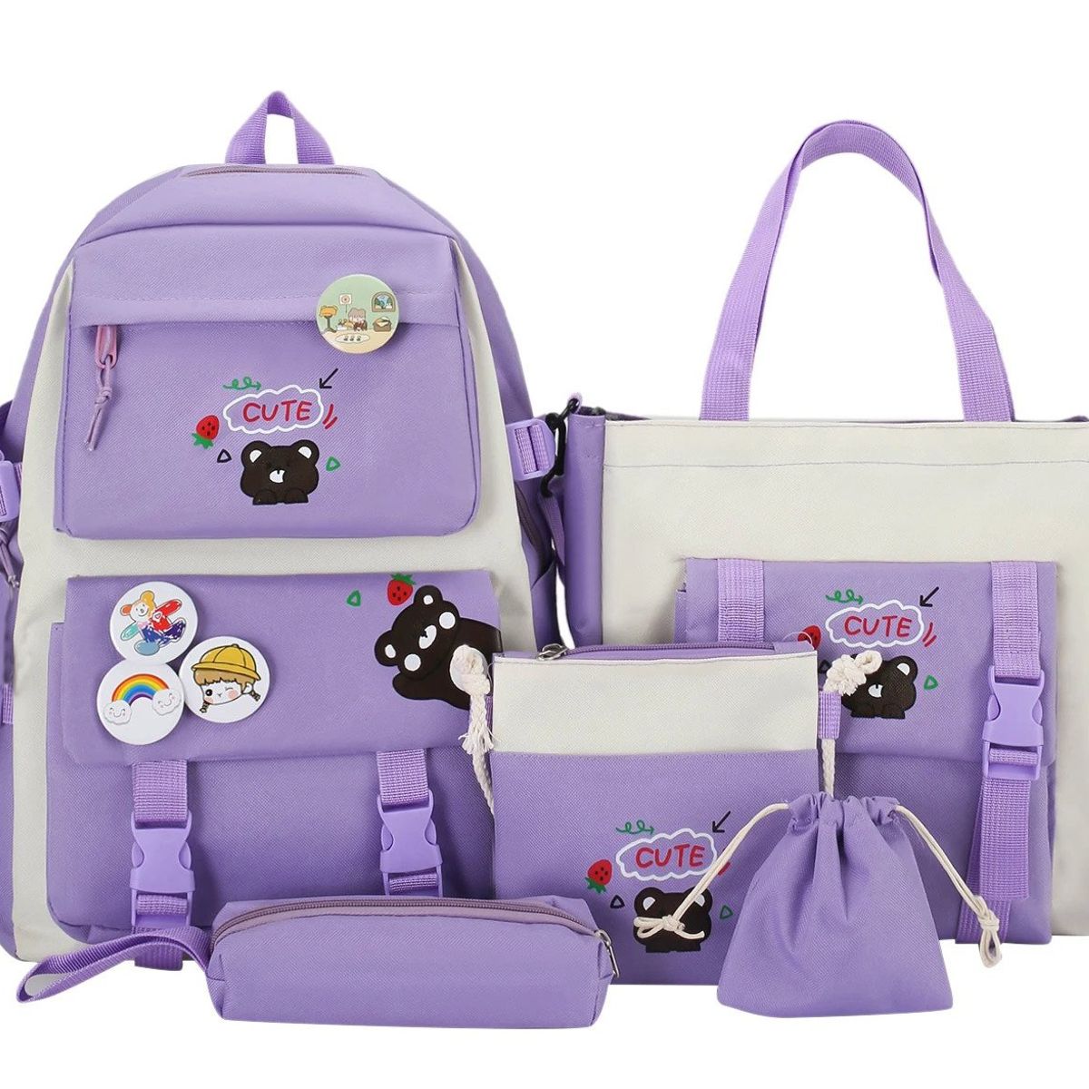 GENERICO - Kits de 5 Piezas de mochilas kawaii escolares bolsos coreanos