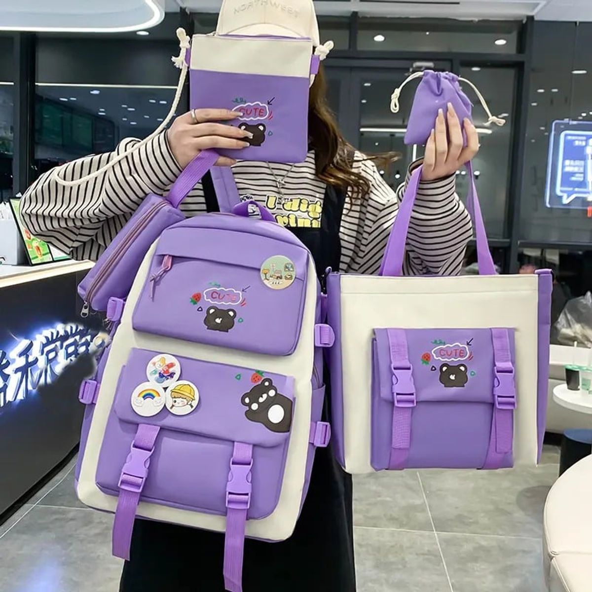 GENERICO - Kits de 5 Piezas de mochilas kawaii escolares bolsos coreanos