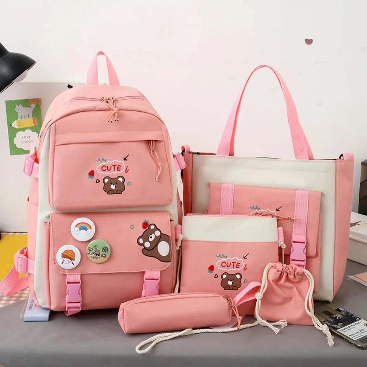 GENERICO - Kits de 5 Piezas de mochilas kawaii escolares bolsos coreanos