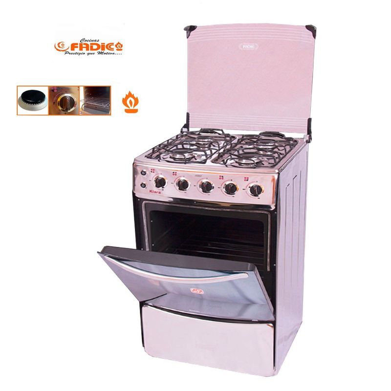 FADIC - Cocina con Tapa de Vidrio y Horno Kiara 4H Gris