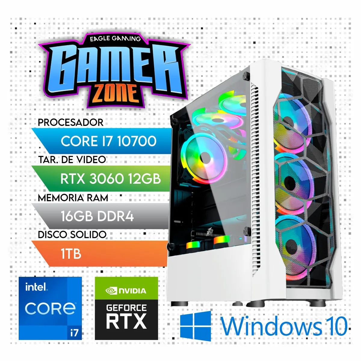 NVIDIA - Computadora PC Gamer Core i7 10TH + RAM 16GB + SSD 1TB + VIDEO RTX 3060 12GB