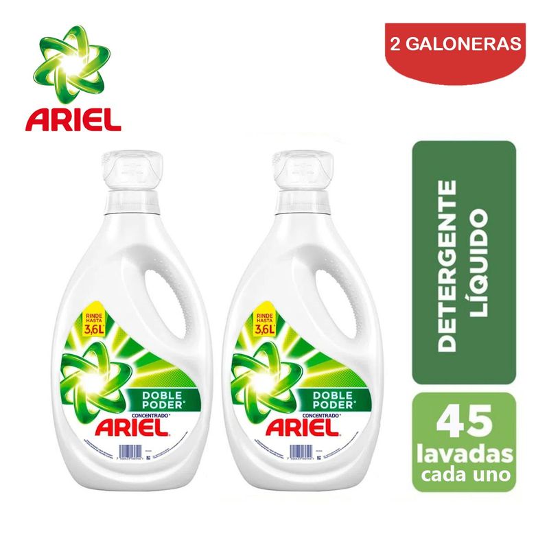 ARIEL - Detergente líquido concentrado 1.8 L  ARIEL. Pack 2 galones