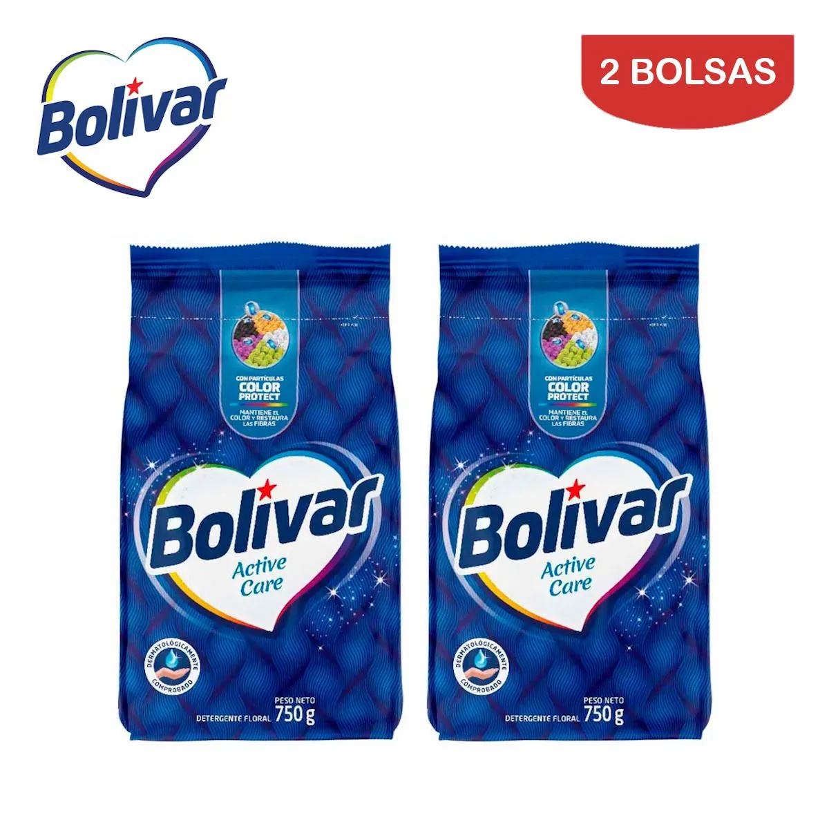BOLIVAR - Detergente en polvo 750gr floral Active Care BOLIVAR Pack°2
