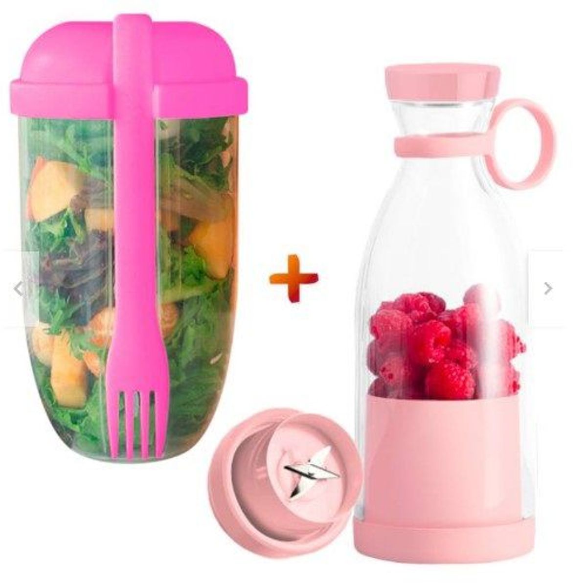 GENERICO - pack  Licuadora Portátil mas vaso ensaladero kawaii