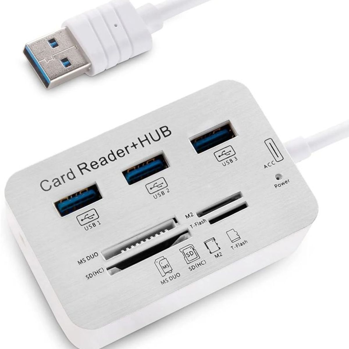 GENERICO - Combo 7 en 1 Lector de Tarjeta SD + HUB USB 3 Puertos 2.0 Blanco