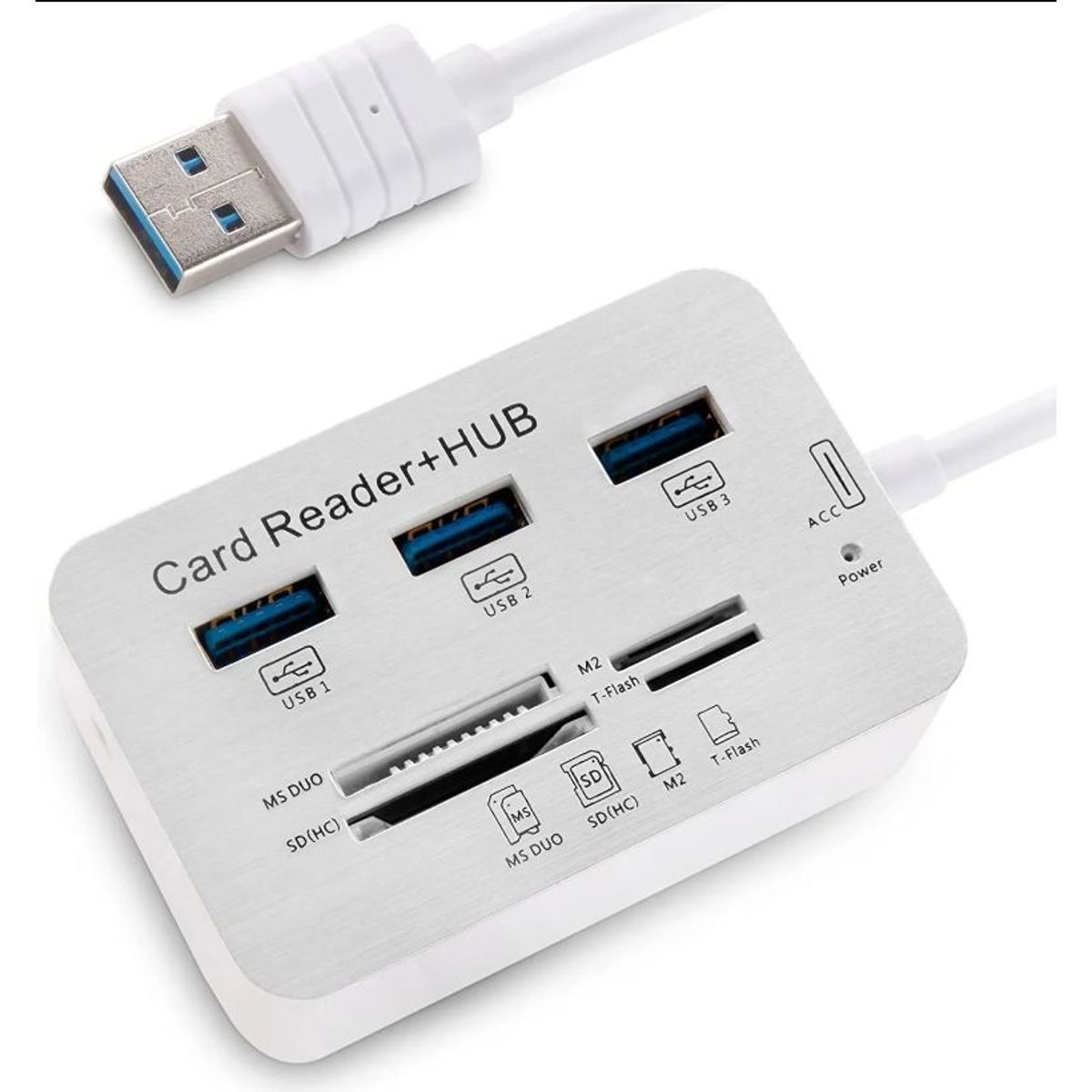 GENERICO - Combo 7 en 1 Lector de Tarjeta SD + HUB USB 3 Puertos 2.0 Blanco