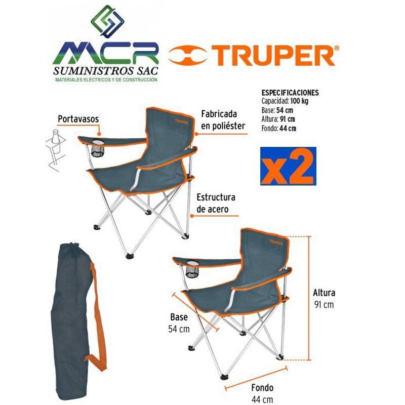 GENERICO - SILLA PLEGABLE PARA PLAYA , CAMPING O JARDIN PACK 2 TRUPER