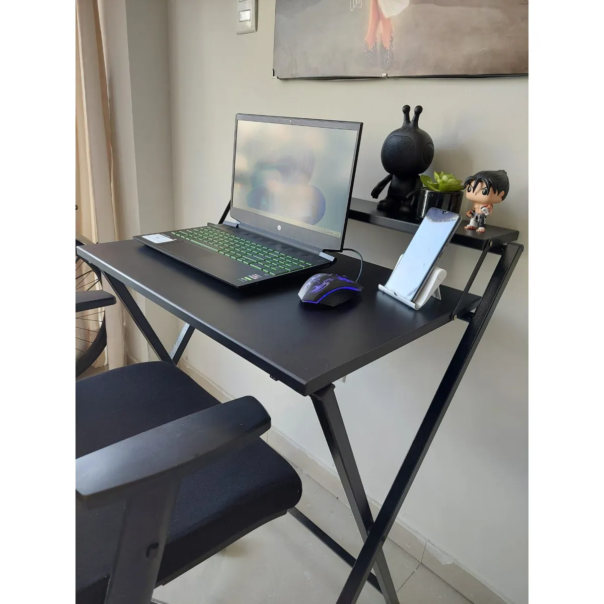 GENERICO - Escritorio plegable color negro con estructura negra