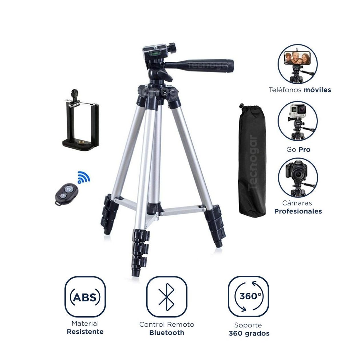 GENERICO - Trípode con Soporte para Celular 360° y Control Remoto Bluetooth