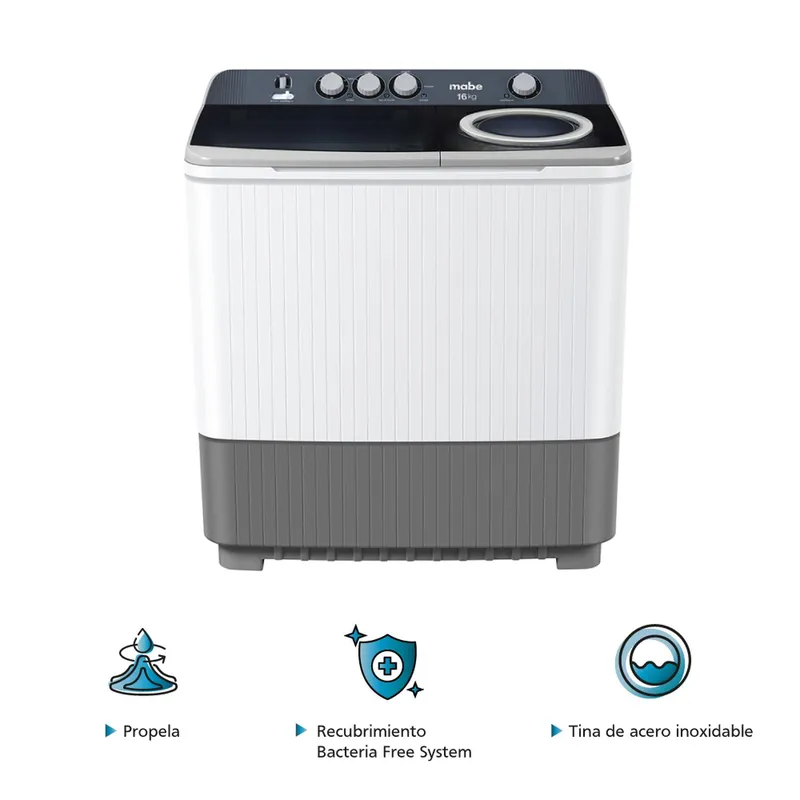 MABE - Lavadora Semiautomática 16 kg Blanco Mabe LMD6124PBBB0