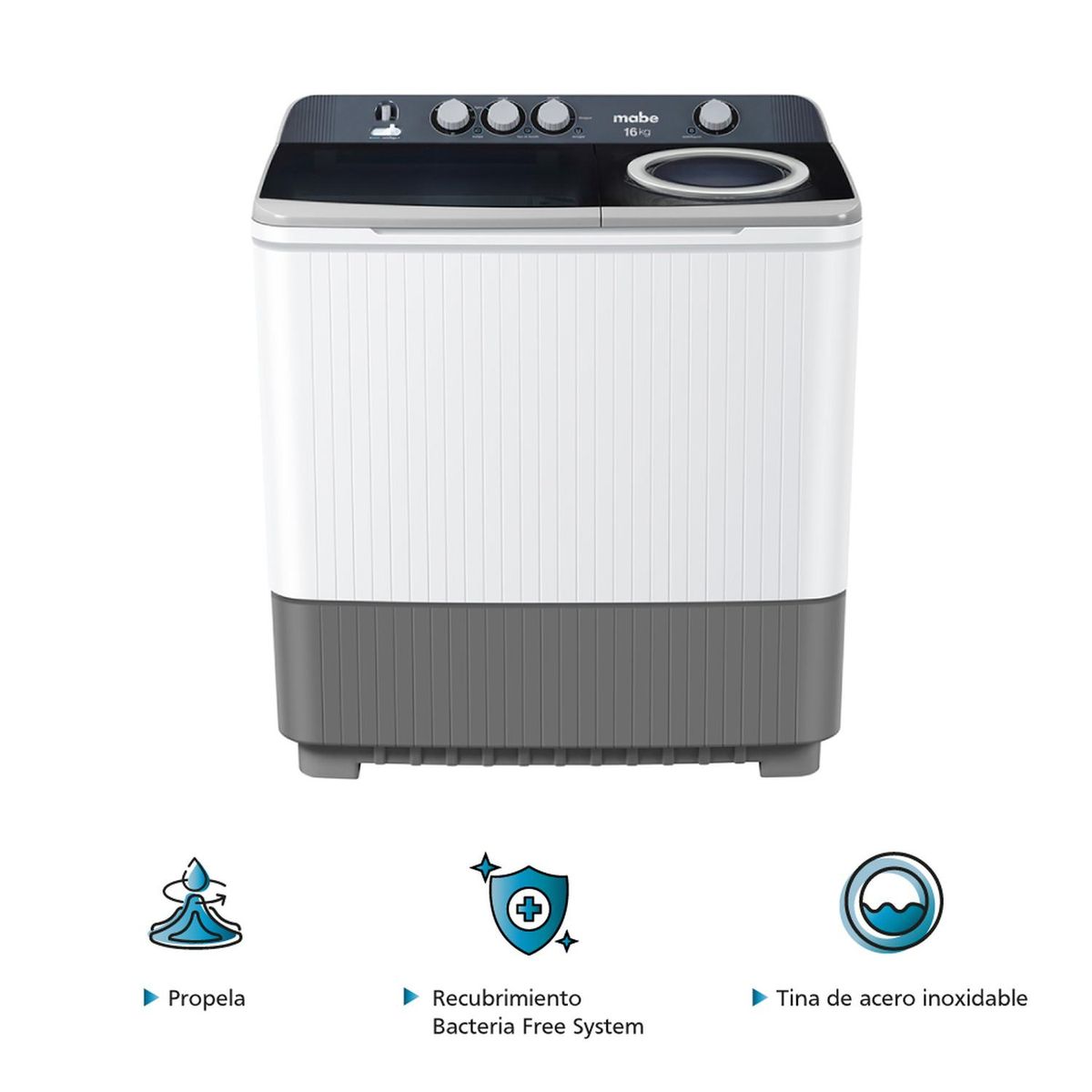 MABE - Lavadora Semiautomática 16 kg Blanco Mabe LMD6124PBBB0