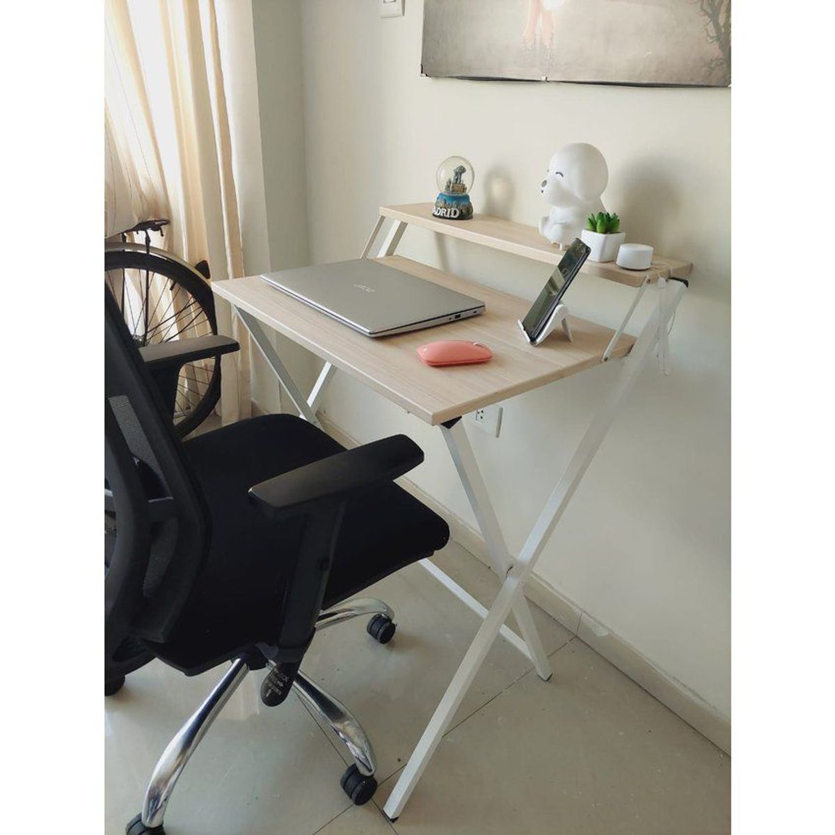 GENERICO - Escritorio plegable color manzano con estructura blanca