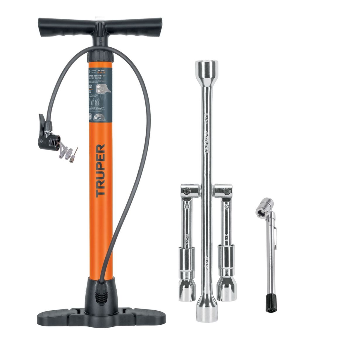 TRUPER - Inflador de llantas llave de ruedas medidor de aire Truper