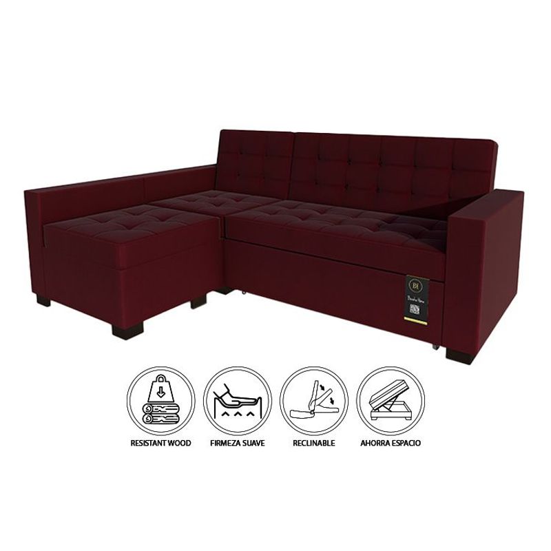 BARAKA HOME - Sofá Cama Multifuncional Kavala 3 Cuerpos - Vino