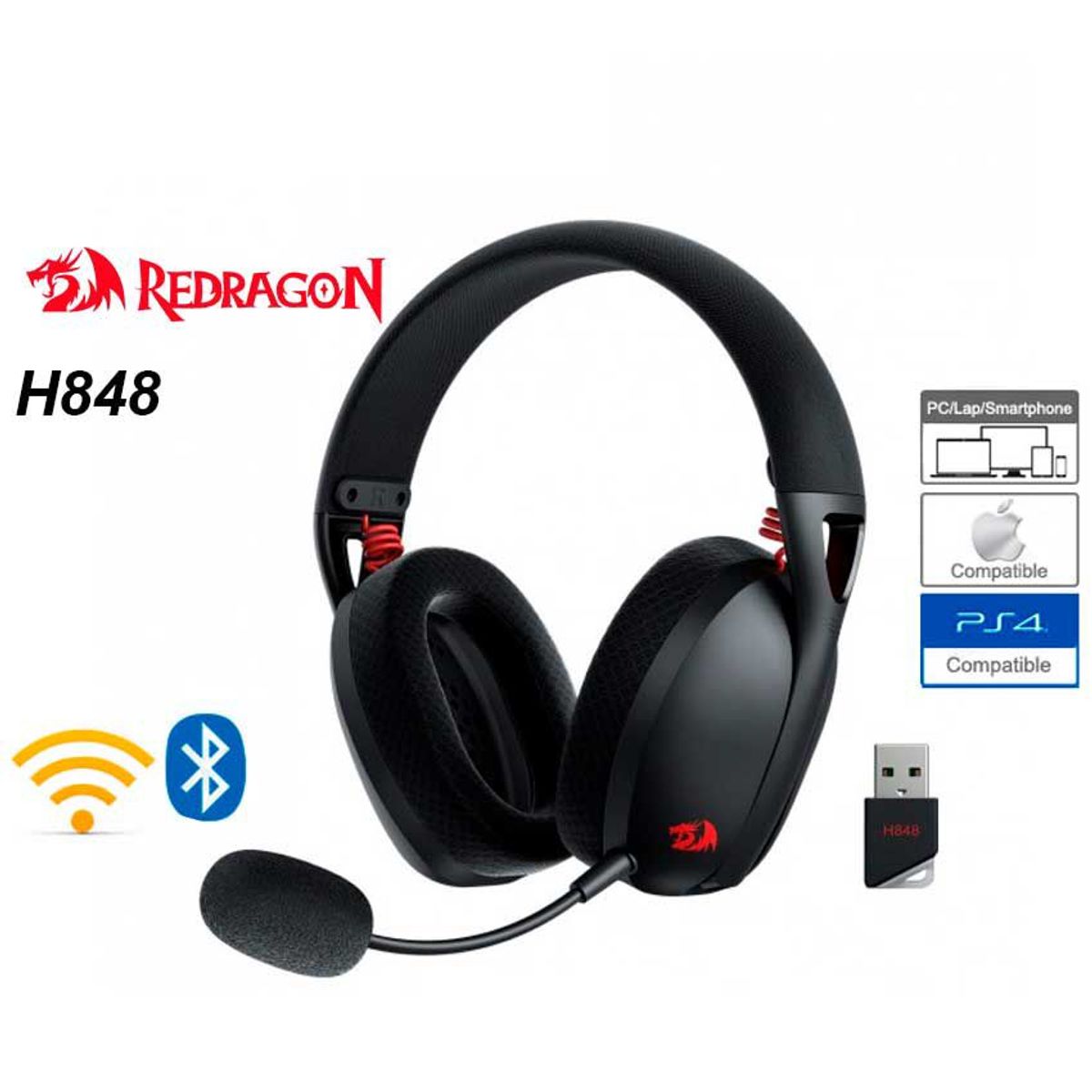 REDRAGON - Audífono Bluetooth Gamer Redragon Ire Pro Wireless Black H848