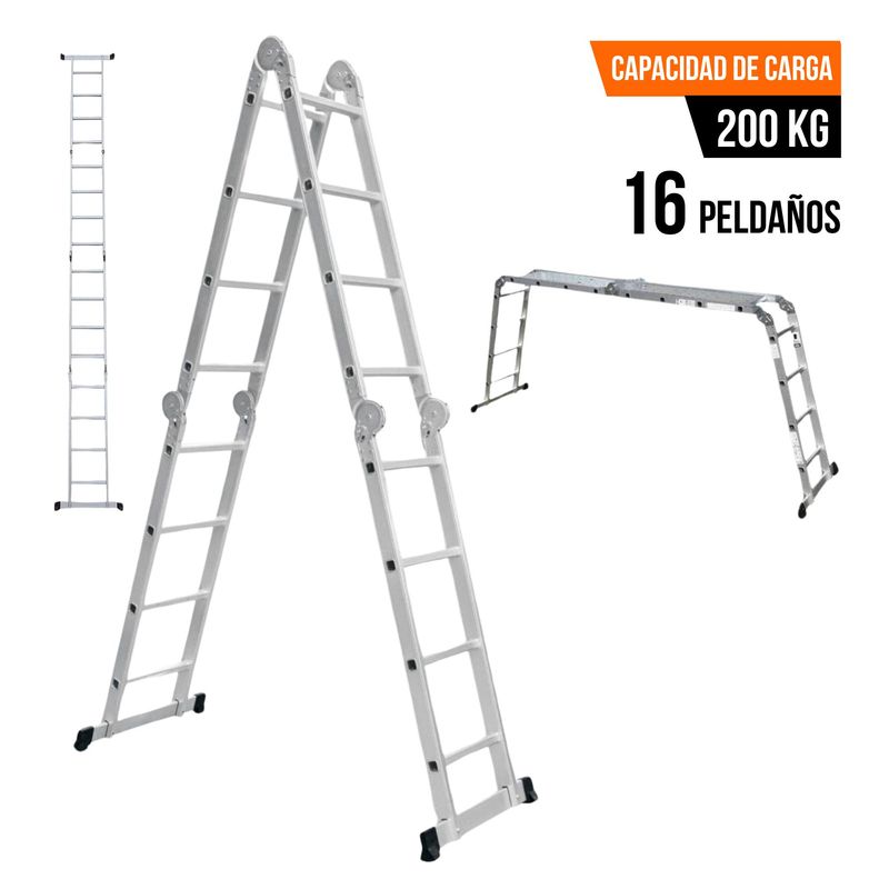 TRUPER - Escalera multiposición articulada 16 peldaños con 2 bandejas Truper