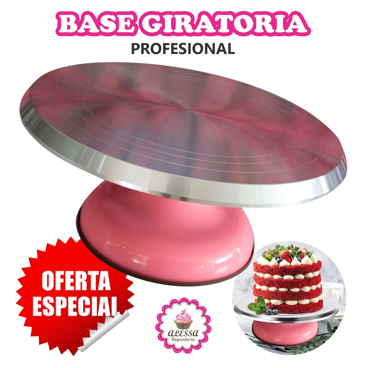 GENERICO - Base giratoria rosada para REPOSTERIA profesional de aluminio