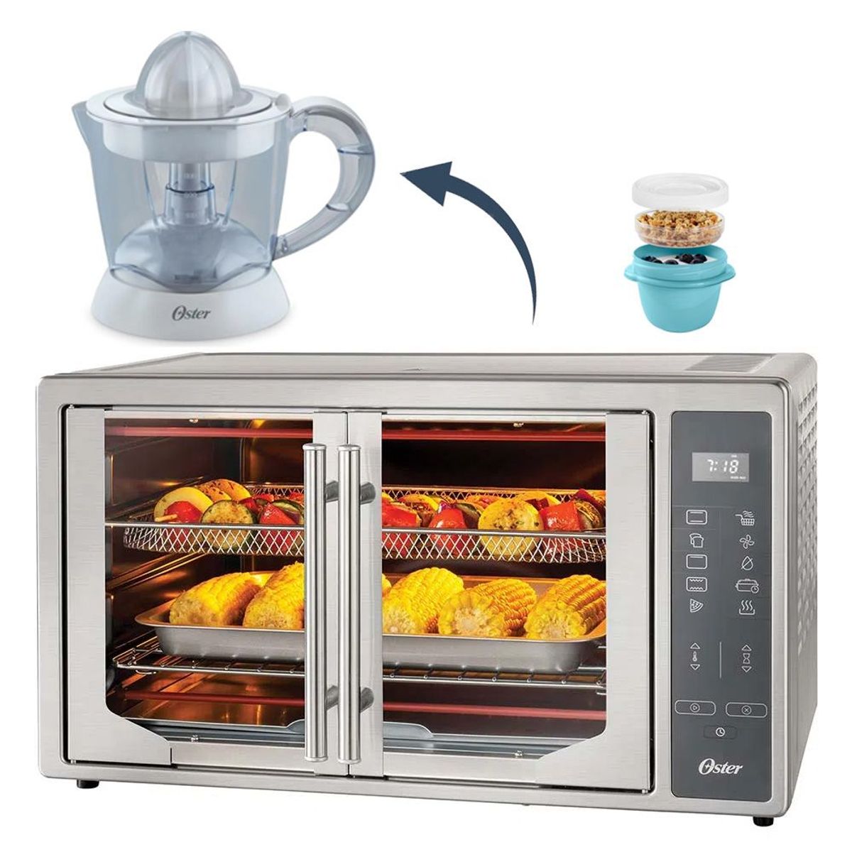 OSTER - Horno digital con freidora de aire 42L TSSTTVFDD y Exprimidor Citricos