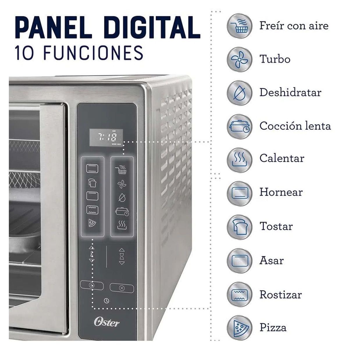 OSTER - Horno digital con freidora de aire 42L TSSTTVFDD y Exprimidor Citricos