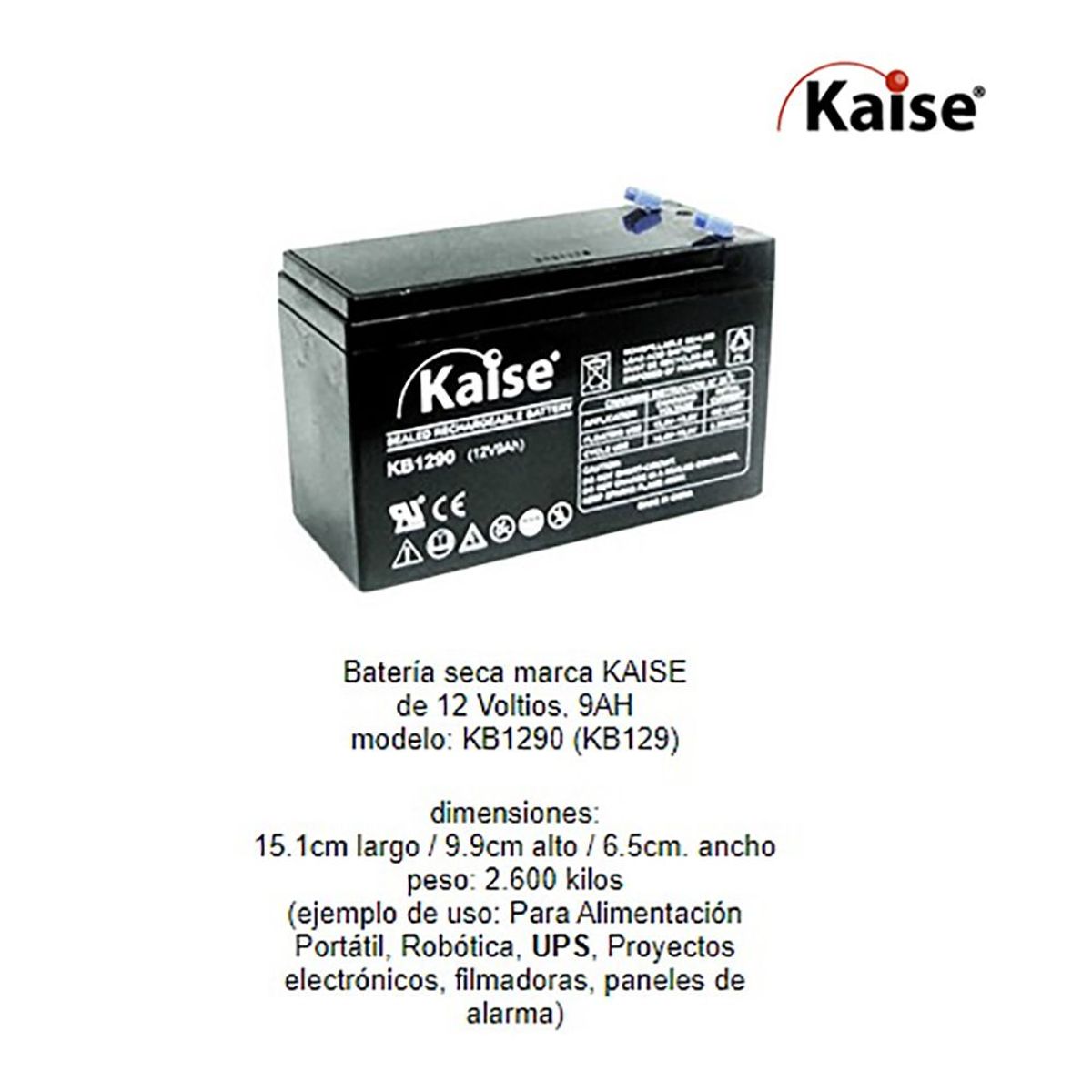 GENERICO - Batería Seca  RECARGABLE 12V 9AH KB1290 KAISE