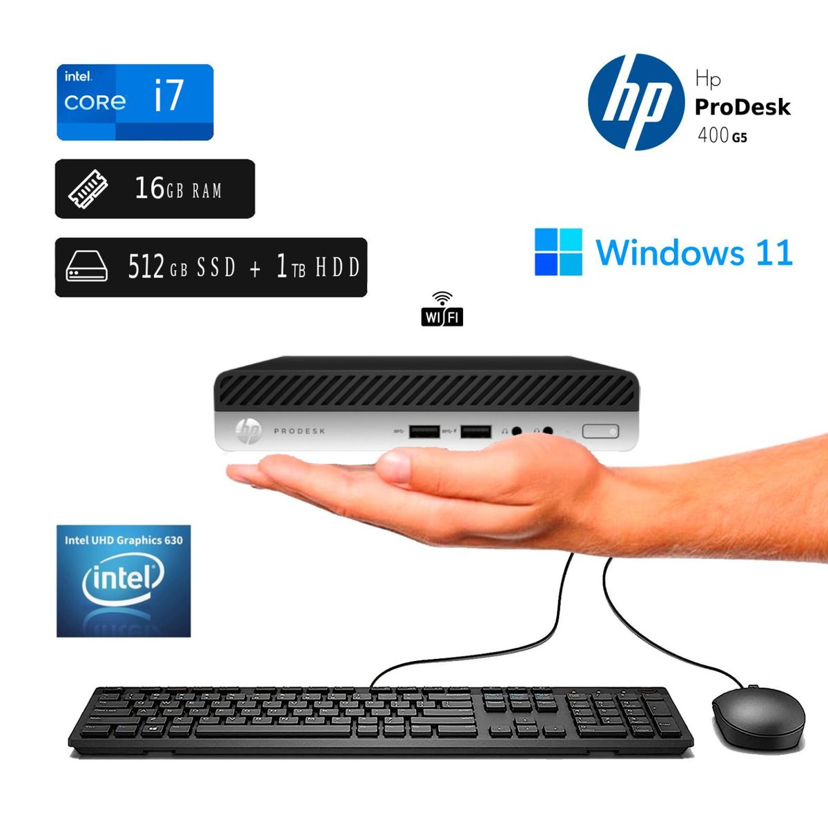 HP - CPU HP ProDesk Mini 400 G5 Intel Ci7 9na 16GB RAM 512GB SSD +1TB Reacondicionada