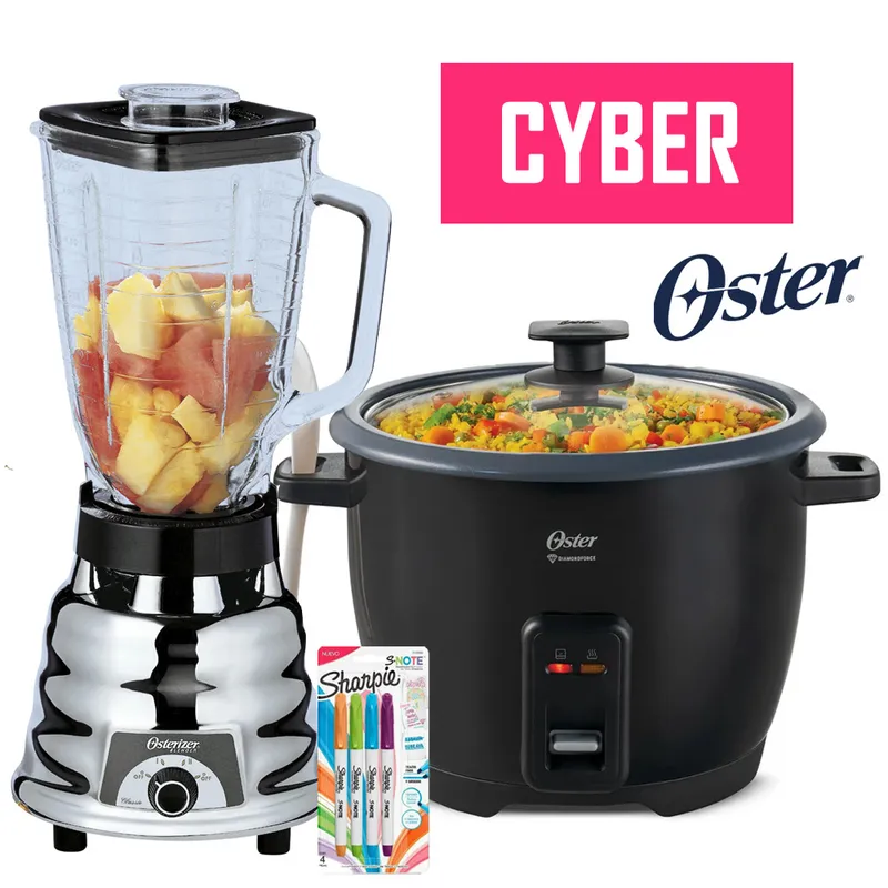OSTER - Combo Licuadora Clasica cromado + Olla Arrocera 1.8 L Negro