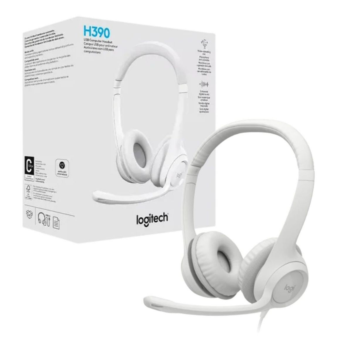 LOGITECH - Logitech H390 Auriculares con cable con cancelación de ruido Blanco