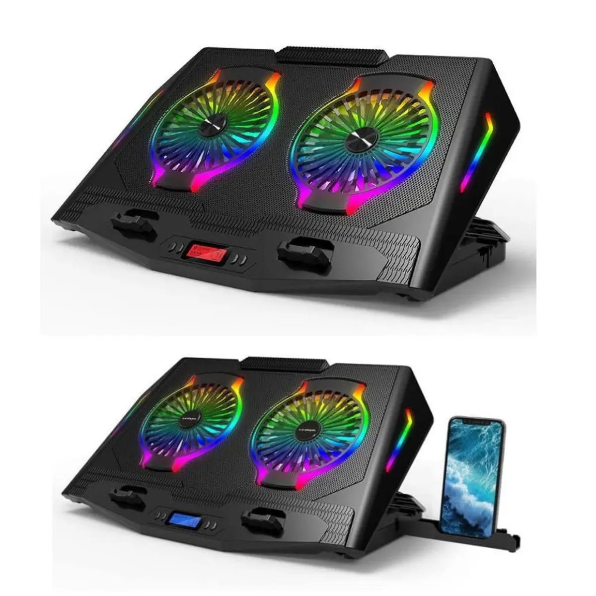 CYBERCOOL - Cooler Laptop Gamer Rgb Cybercool 5 Niveles Con Base Celular