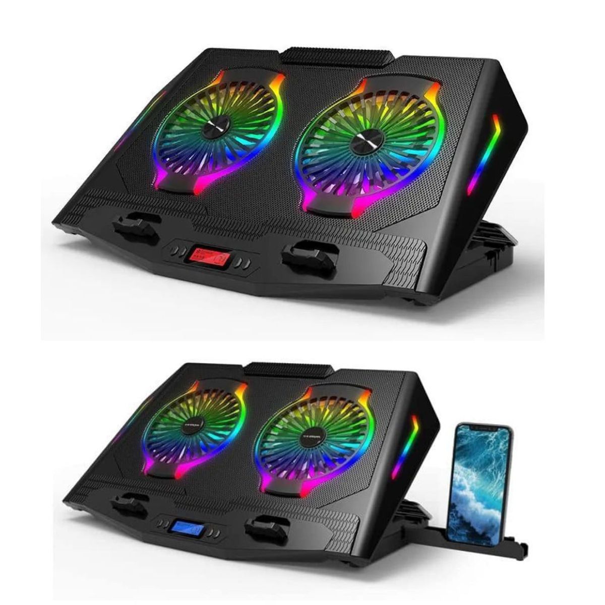 CYBERCOOL - Cooler Laptop Gamer Rgb Cybercool 5 Niveles Con Base Celular