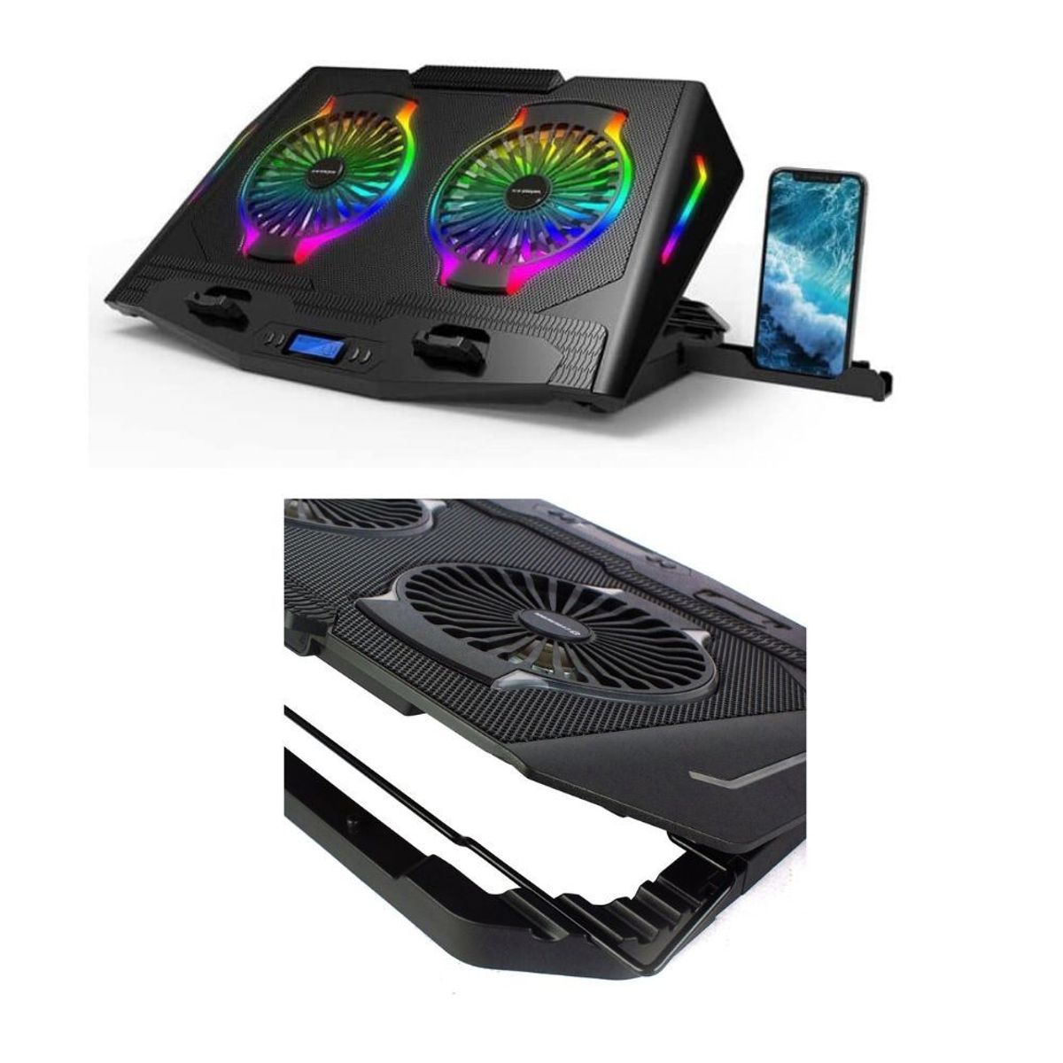 CYBERCOOL - Cooler Laptop Gamer Rgb Cybercool 5 Niveles Con Base Celular