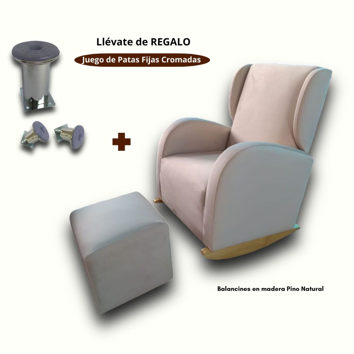 NO LOGO - Sillón Mecedor Marfil CReposapiés + Patas Cromadas