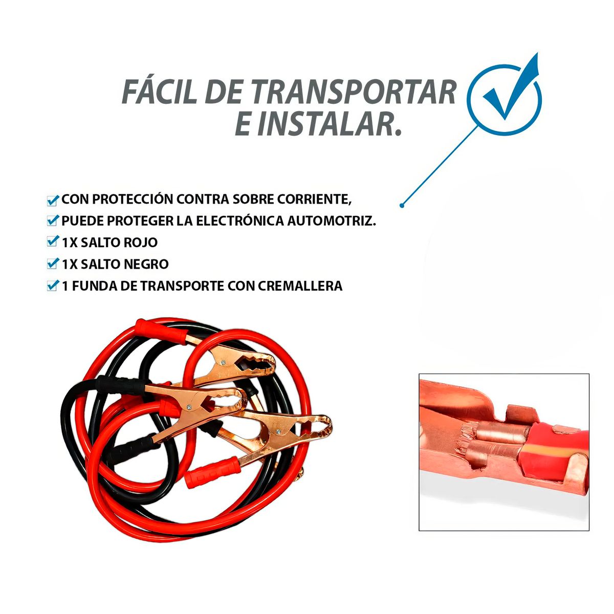 GENERICO - Cable de Batería 800AMP 2M+50cm Calibre 1-0 AWG Pasar Corriente